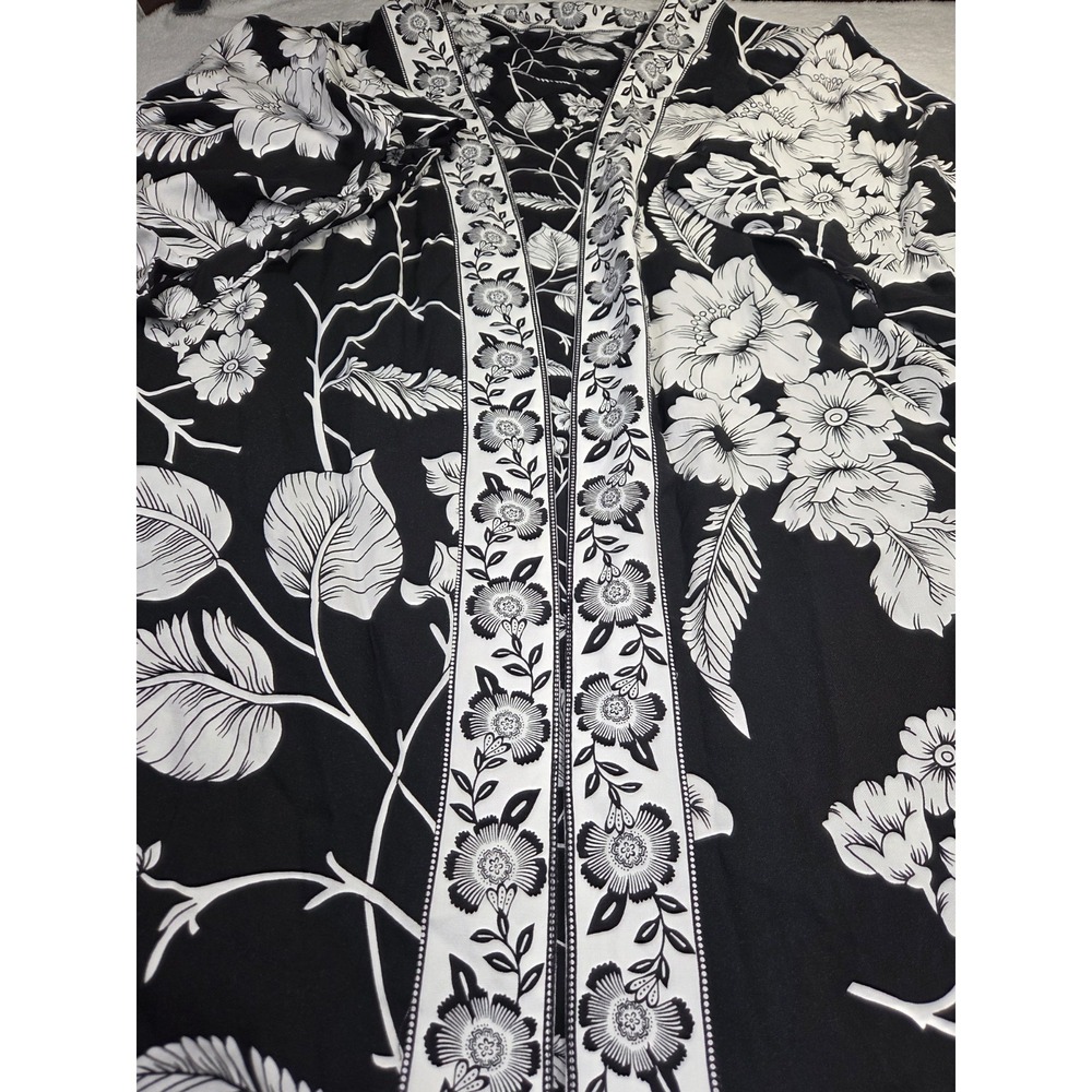 Cynthia Rowley Women 2X Reversible Floral Kimono Blouse Black White Boho Plus - Picture 5 of 9
